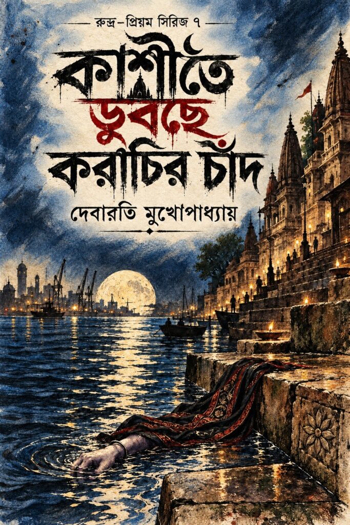 Sample cover of Kashite Dubchhe Karachir Chand by Debarati Mukhopadhyay, Rudra–Priyom series book 7