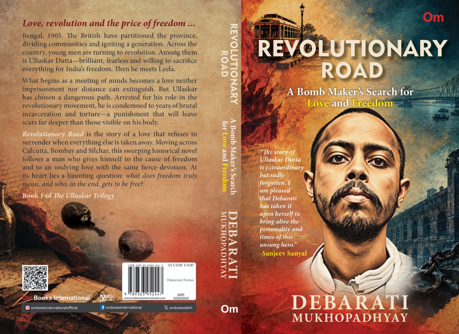 Front cover of Revolutionary Road: A Bomb Maker’s Search for Love and Freedom by Debarati Mukhopadhyay, featuring an illustrated portrait of Ullaskar Dutta.